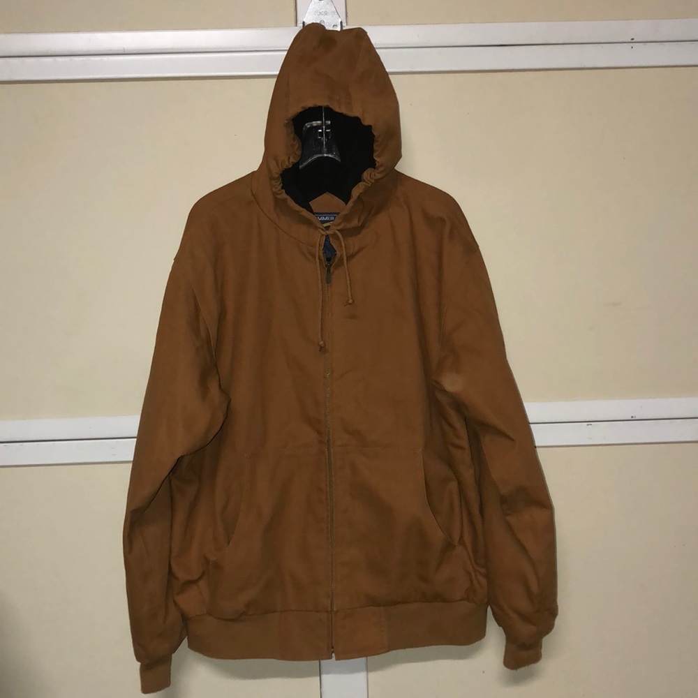 #1179 Brown HAMMER WORK Wear Winter Warm Size XL HOODED JACKET w/ Inside Pockets